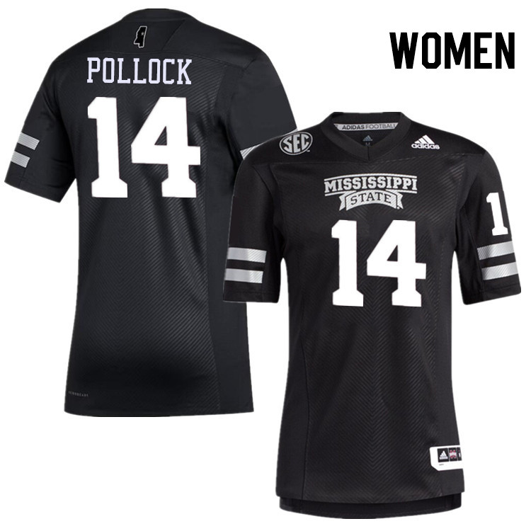 Women #14 Brice Pollock Mississippi State Bulldogs College Football Jerseys Stitched-Black